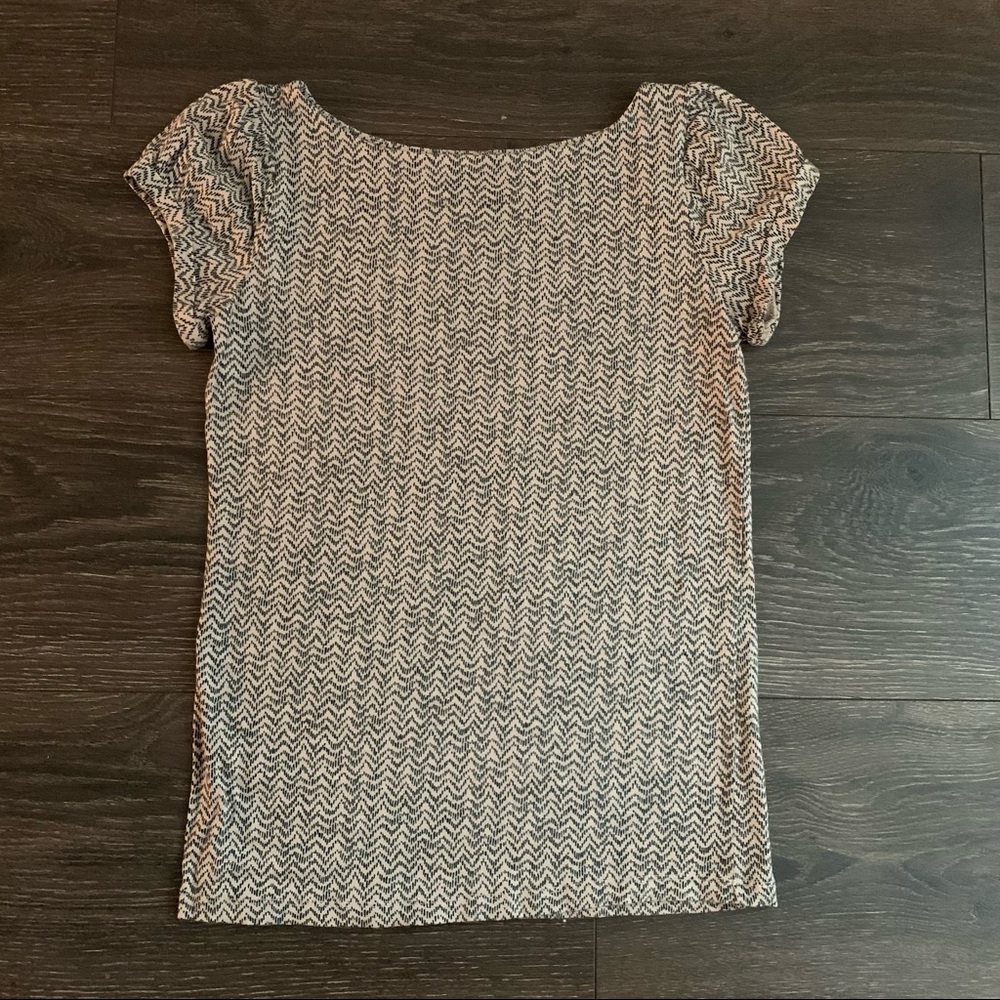 LOFT Pink & Black Chevron Short Sleeve Top